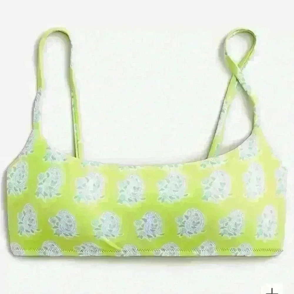 SZ Blockprints X J Crew Bikini Top XXL new with tags bright green mix and match